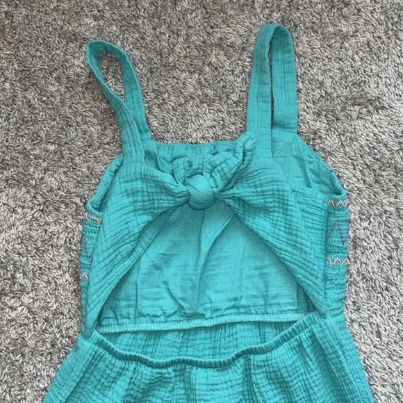 Cat & Jack teal smocked maxi dress with straps. Open back adjust w/ ties. Large - Picture 3 of 5